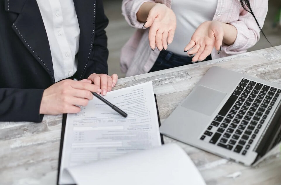 legal professional explaining form to client